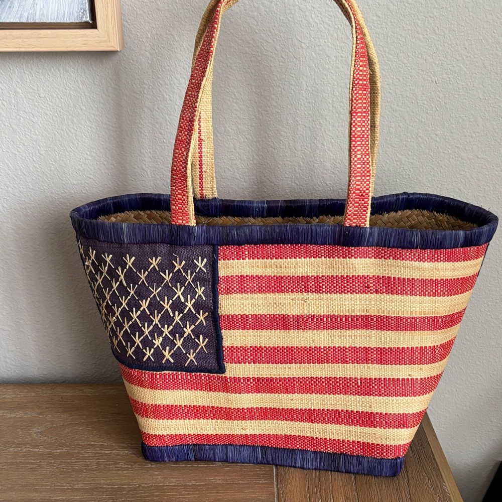 Striped Red and Blue Tote Bag